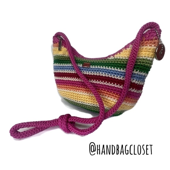 The Sak Crochet Multicolor Rainbow Small Bag Knitted Hobo Hippie Crossbody Purse - Picture 5 of 13
